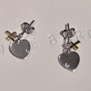 Heart and Cross Earrings, two-tone, Sterling Silver dangle earrings